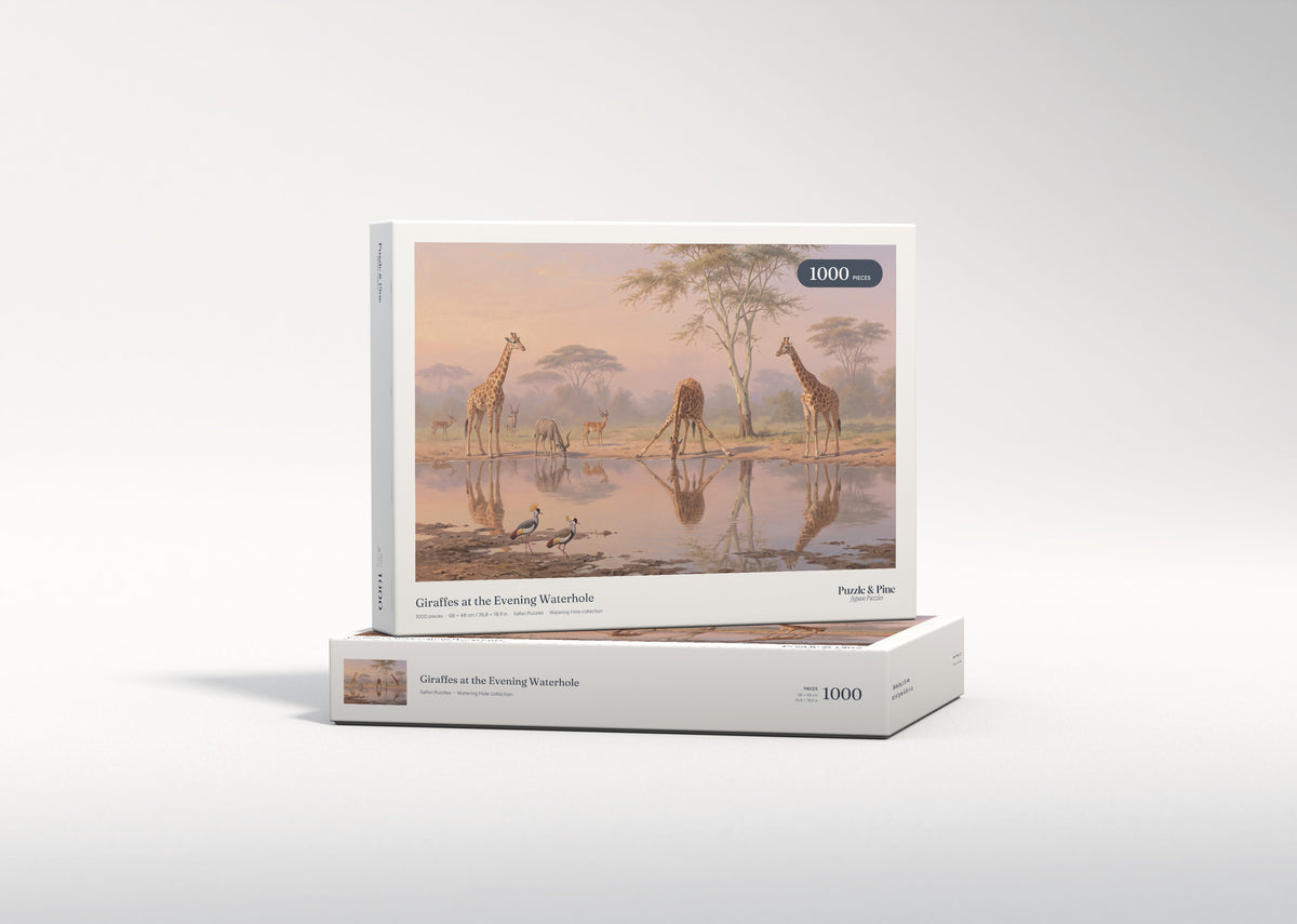 Giraffes at the Evening Waterhole jigsaw puzzle - gift box