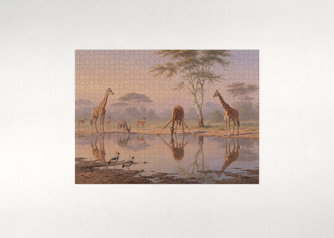 Giraffes at the Evening Waterhole jigsaw puzzle - gift box