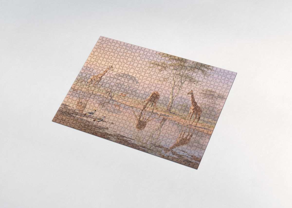 Giraffes at the Evening Waterhole jigsaw puzzle - assembled puzzle