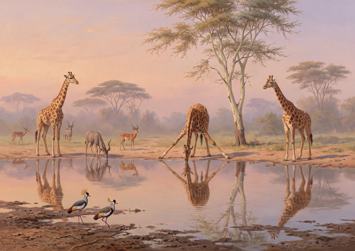 Giraffes at the Evening Waterhole jigsaw puzzle