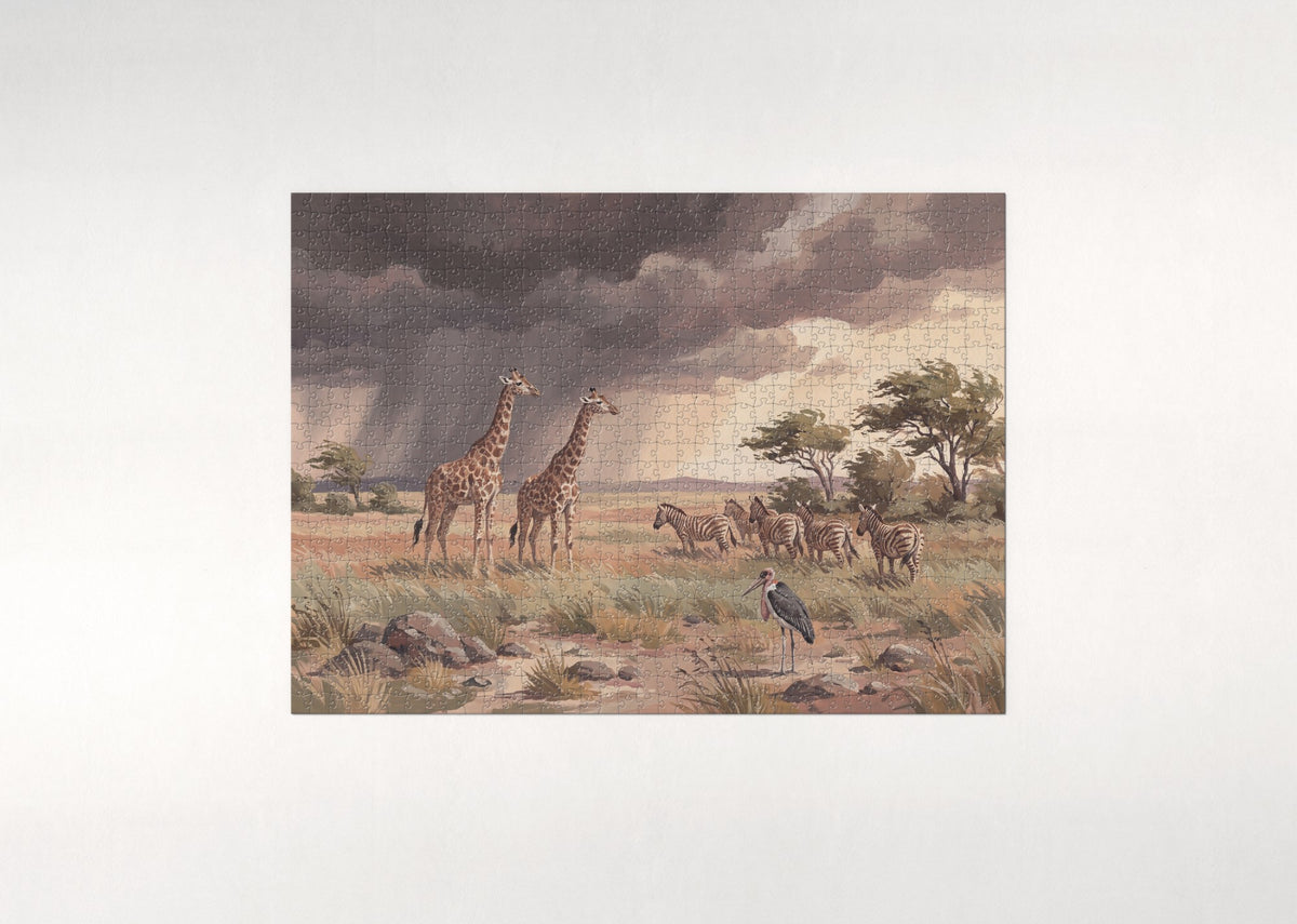 Giraffes Beneath the Thunderclouds jigsaw puzzle - flat puzzle