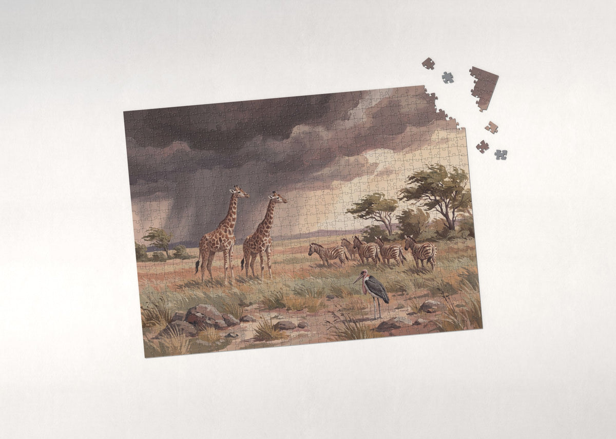 Giraffes Beneath the Thunderclouds jigsaw puzzle - puzzle with loose pieces