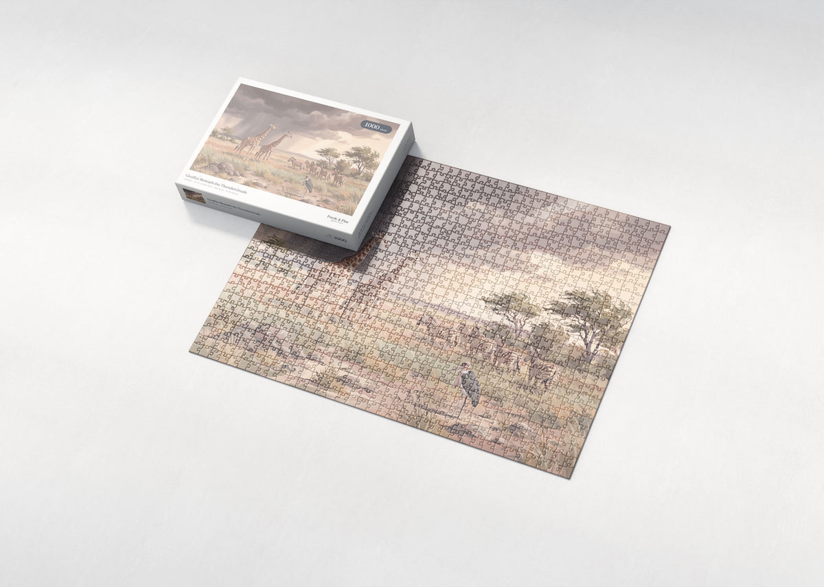 Giraffes Beneath the Thunderclouds jigsaw puzzle - box and puzzle