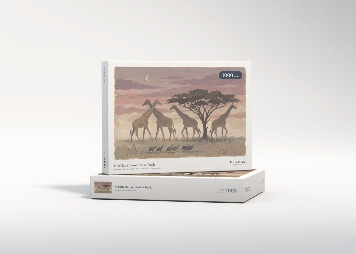 Giraffes Silhouetted at Dusk jigsaw puzzle - gift box