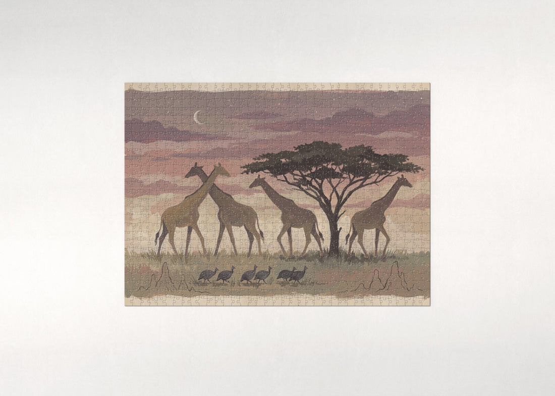Giraffes Silhouetted at Dusk jigsaw puzzle - gift box