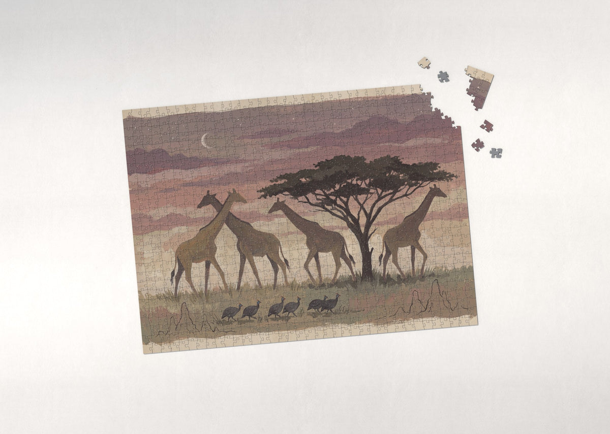 Giraffes Silhouetted at Dusk jigsaw puzzle - puzzle with loose pieces