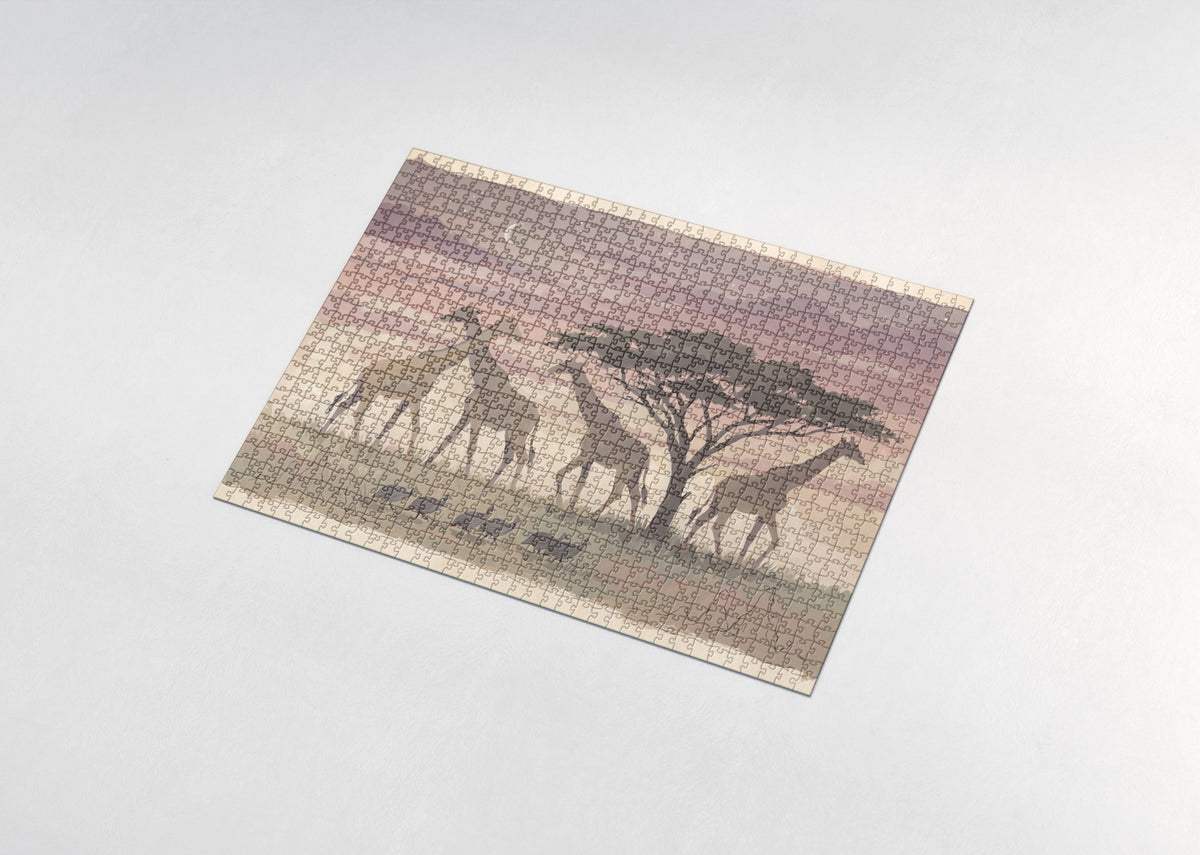 Giraffes Silhouetted at Dusk jigsaw puzzle - assembled puzzle