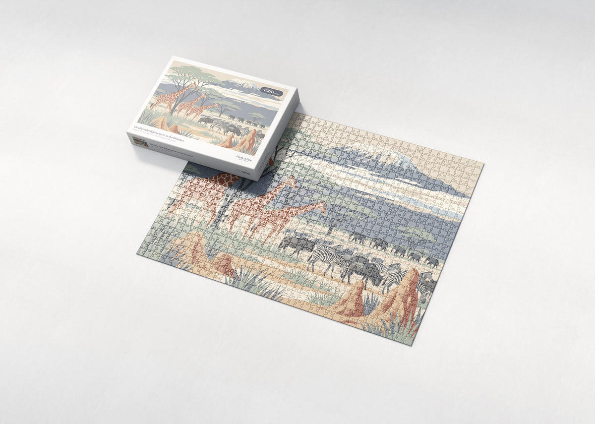 Giraffes with Kilimanjaro in the Distance jigsaw puzzle - box and puzzle