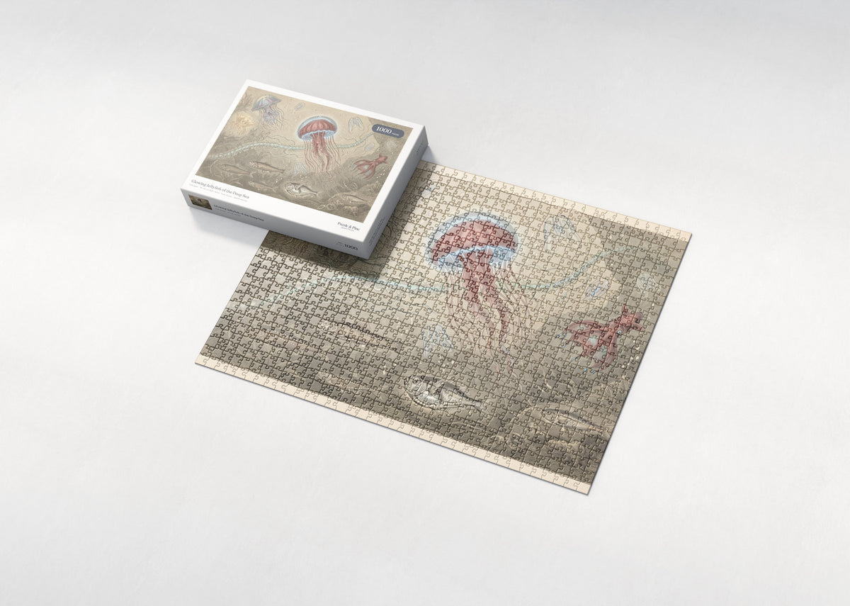 Glowing Jellyfish of the Deep Sea jigsaw puzzle - box and puzzle