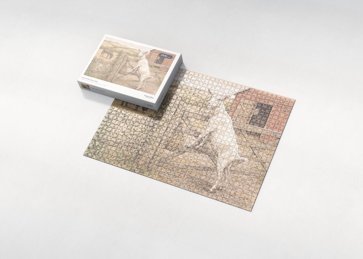 Goat at the Farm Gate jigsaw puzzle - box and puzzle