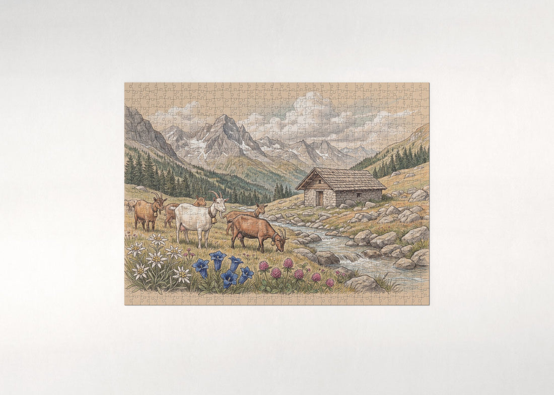 Goat Herd in the Alpine Meadow jigsaw puzzle - gift box