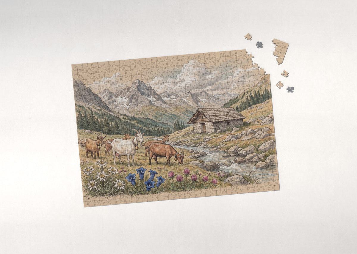 Goat Herd in the Alpine Meadow jigsaw puzzle - puzzle with loose pieces