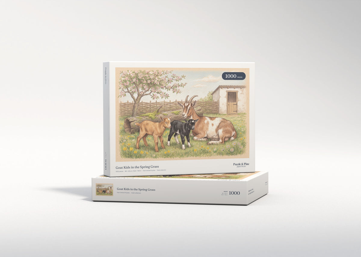Goat Kids in the Spring Grass jigsaw puzzle - gift box