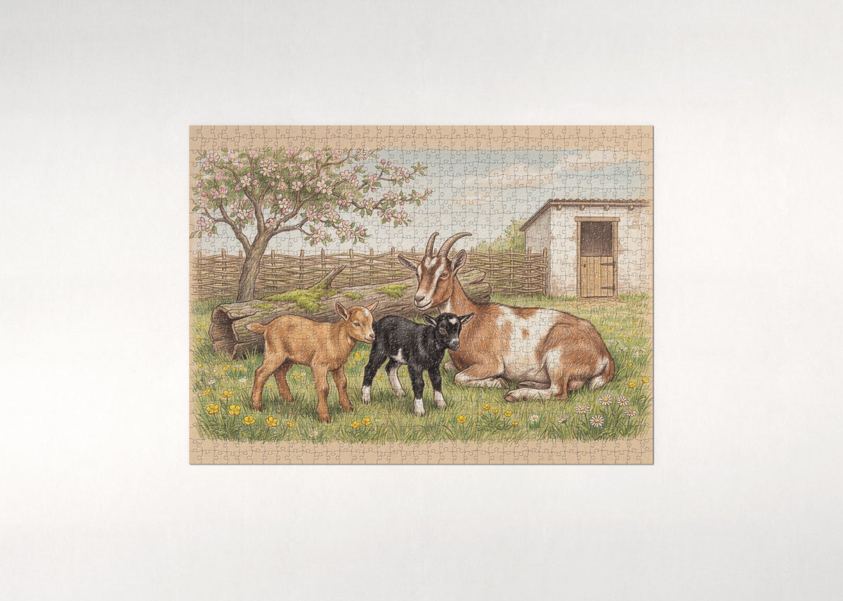 Goat Kids in the Spring Grass jigsaw puzzle - flat puzzle