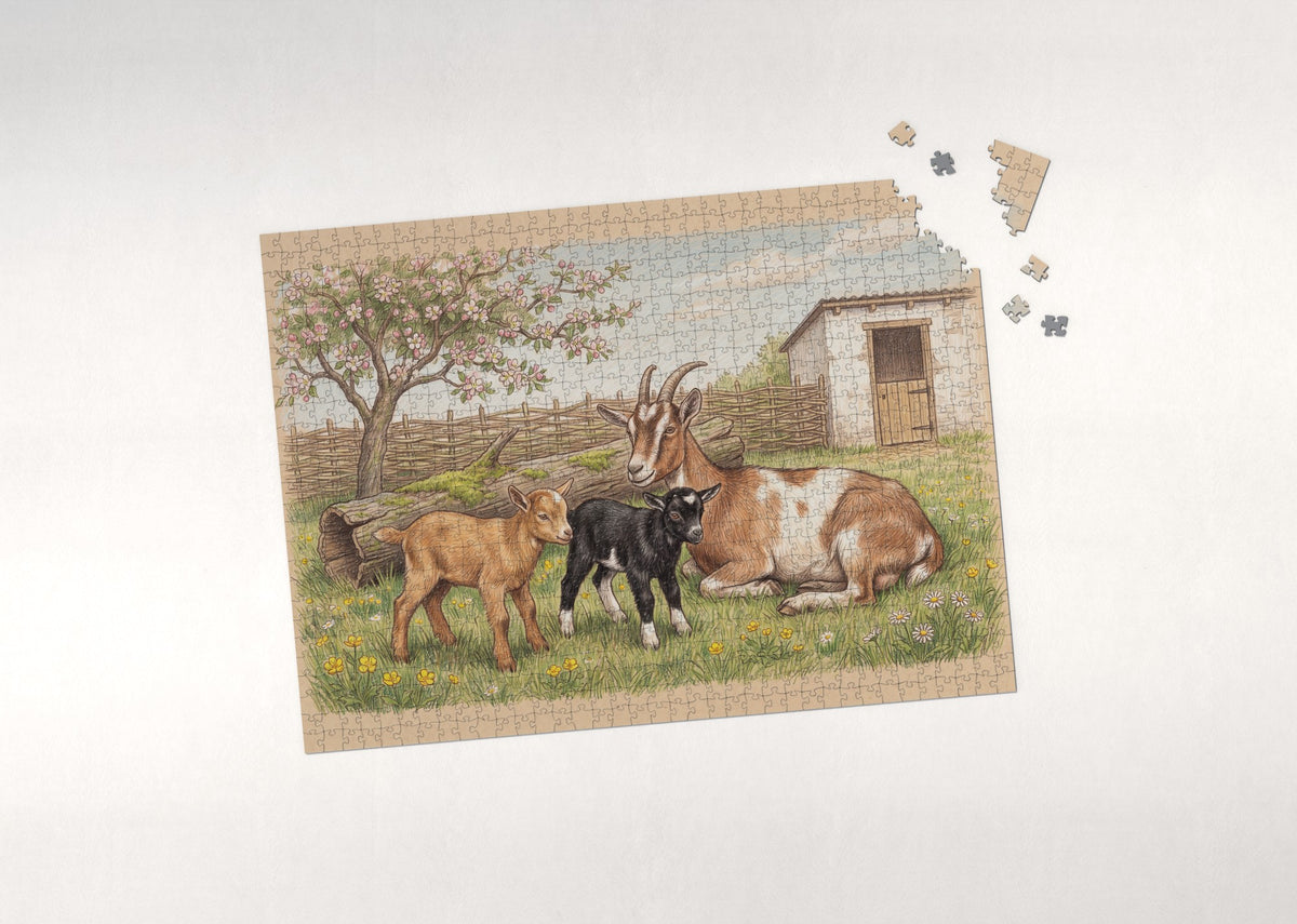Goat Kids in the Spring Grass jigsaw puzzle - puzzle with loose pieces