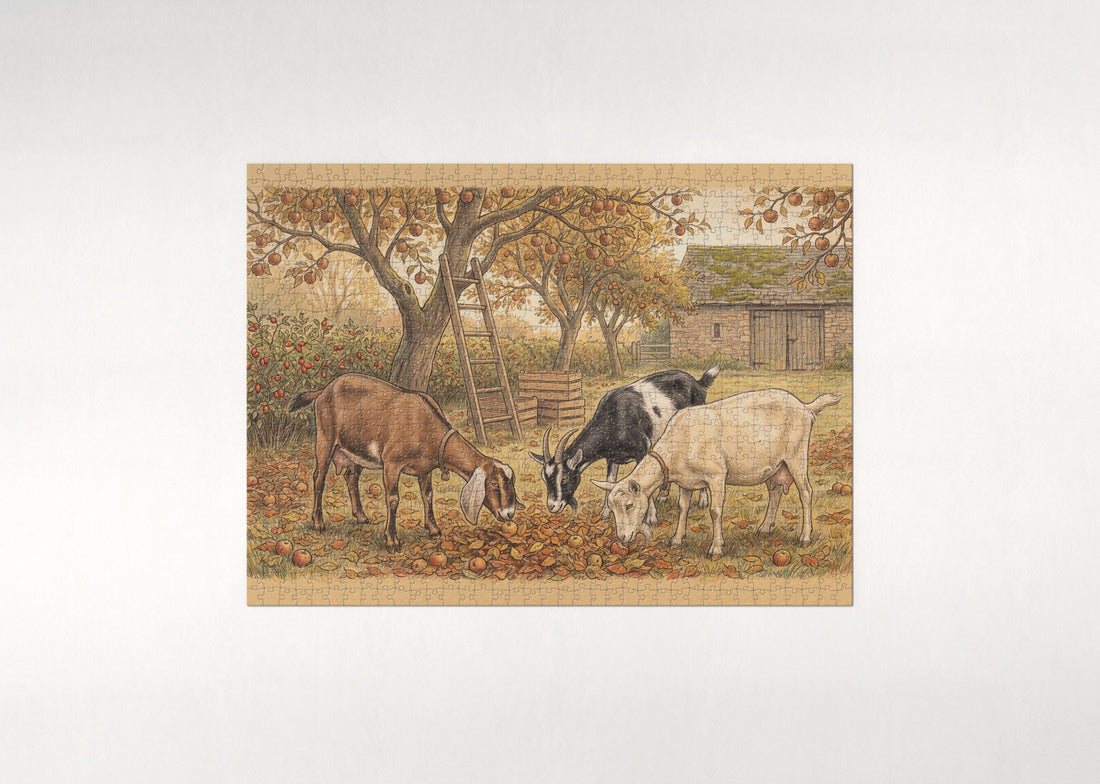 Goats in the Autumn Orchard jigsaw puzzle - gift box