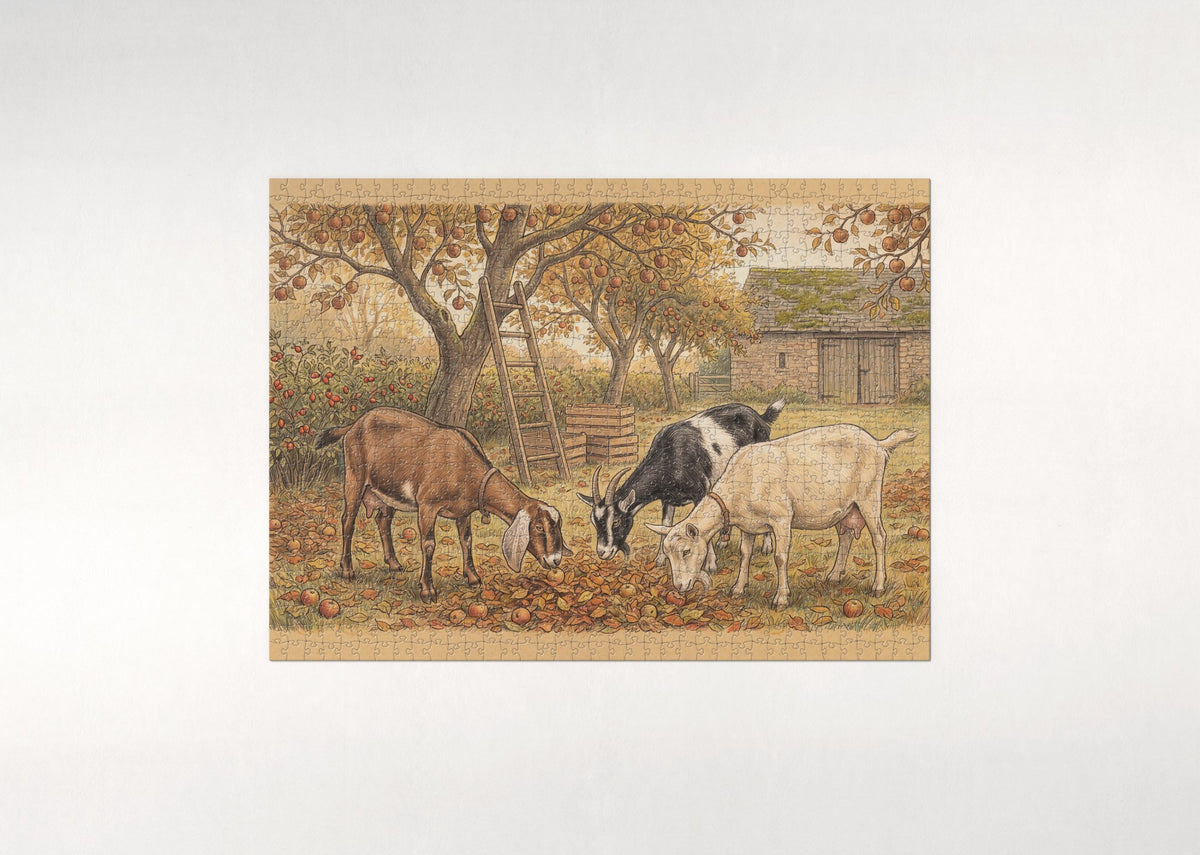Goats in the Autumn Orchard jigsaw puzzle - flat puzzle