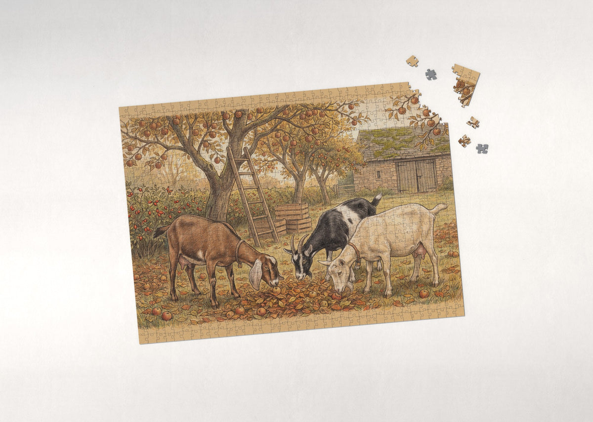 Goats in the Autumn Orchard jigsaw puzzle - puzzle with loose pieces