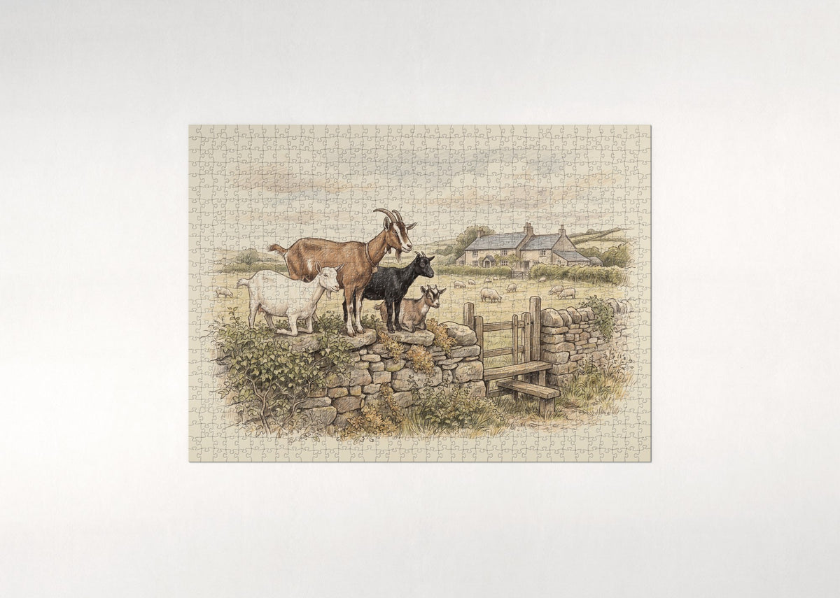 Goats on the Old Stone Wall jigsaw puzzle - flat puzzle
