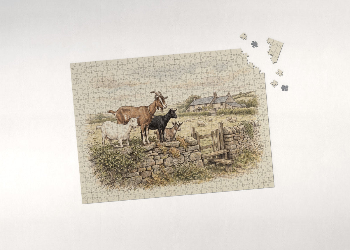 Goats on the Old Stone Wall jigsaw puzzle - puzzle with loose pieces