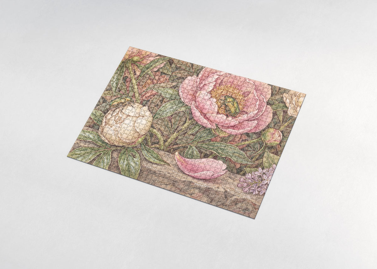Golden Beetles Among the Peonies jigsaw puzzle - assembled puzzle