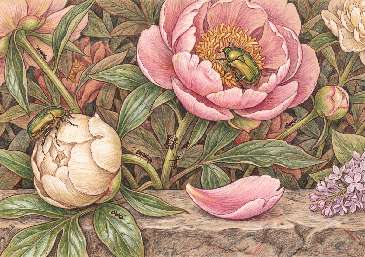 Golden Beetles Among the Peonies jigsaw puzzle