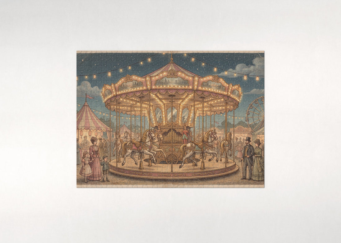 Golden Carousel at the Night Fair jigsaw puzzle - gift box