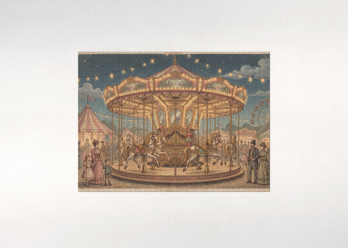 Golden Carousel at the Night Fair jigsaw puzzle - flat puzzle