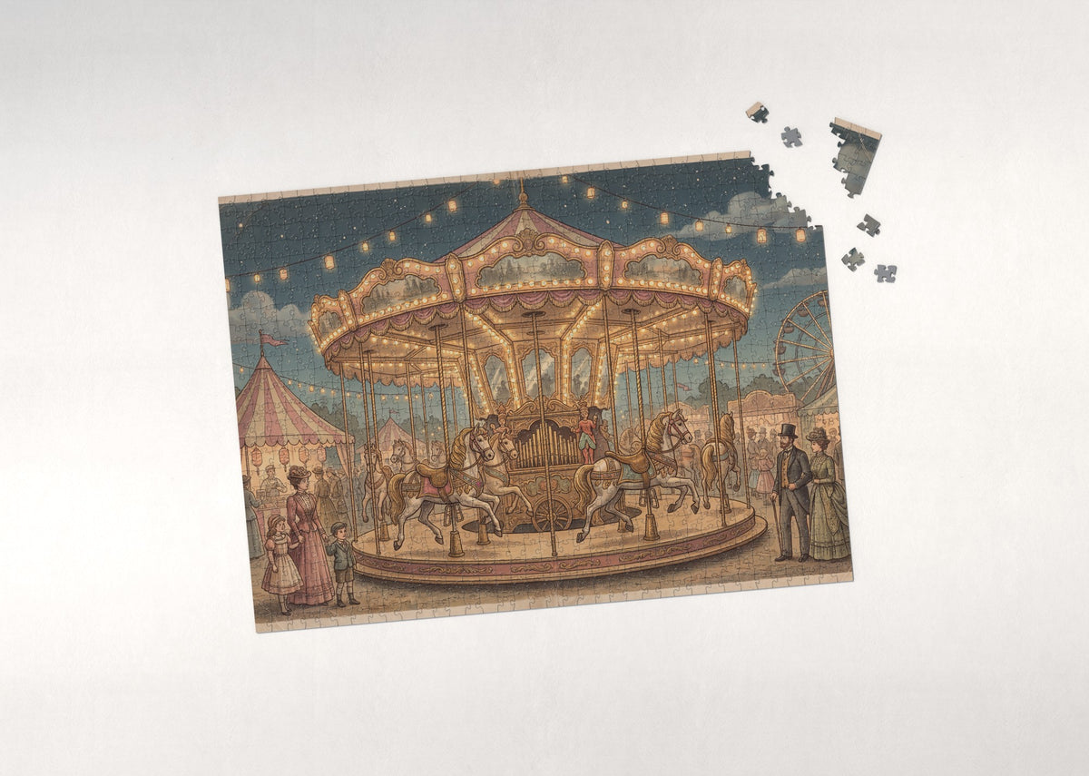 Golden Carousel at the Night Fair jigsaw puzzle - puzzle with loose pieces