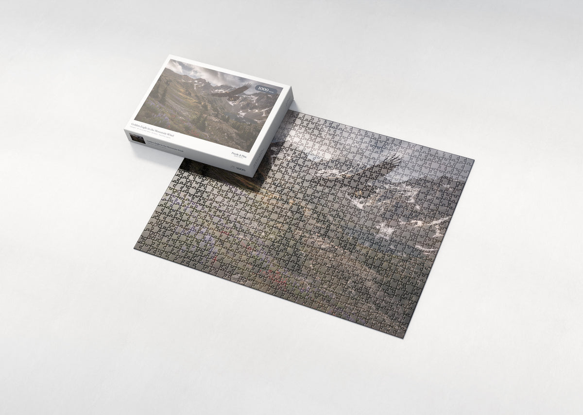 Golden Eagle in the Mountain Wind jigsaw puzzle - box and puzzle