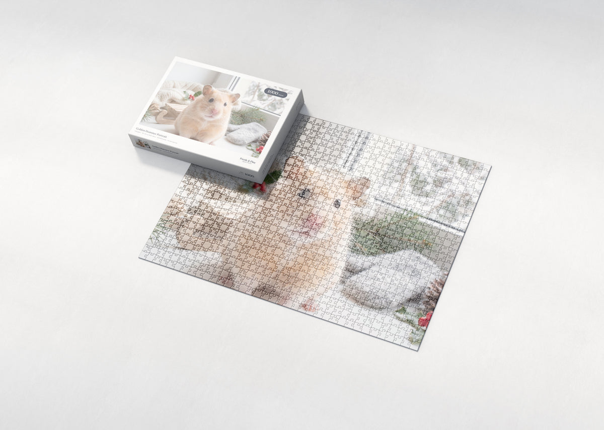 Golden Hamster Portrait jigsaw puzzle - box and puzzle
