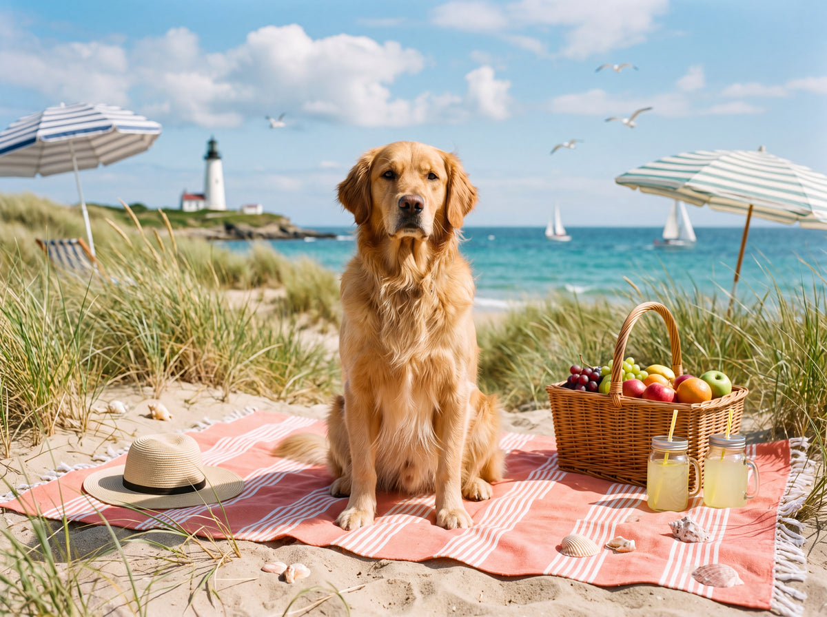 Golden Retriever at the Seaside Picnic jigsaw puzzle