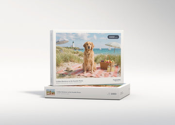 Golden Retriever at the Seaside Picnic jigsaw puzzle - gift box