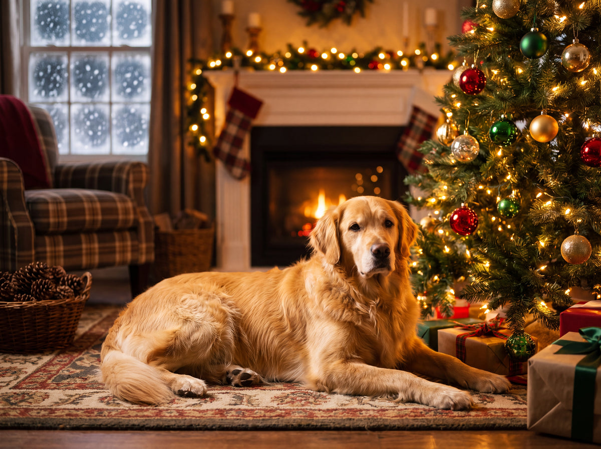 Golden Retriever by the Christmas Tree jigsaw puzzle