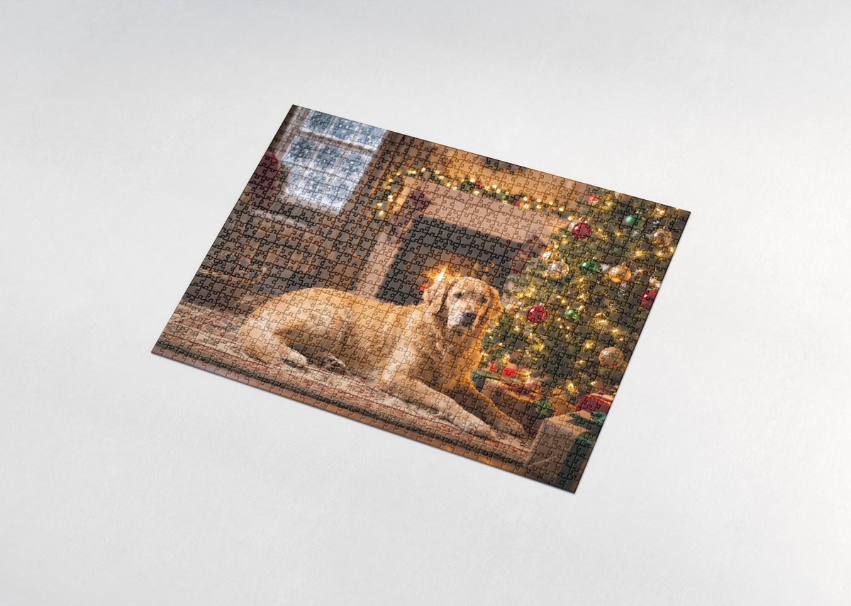 Golden Retriever by the Christmas Tree jigsaw puzzle - assembled puzzle