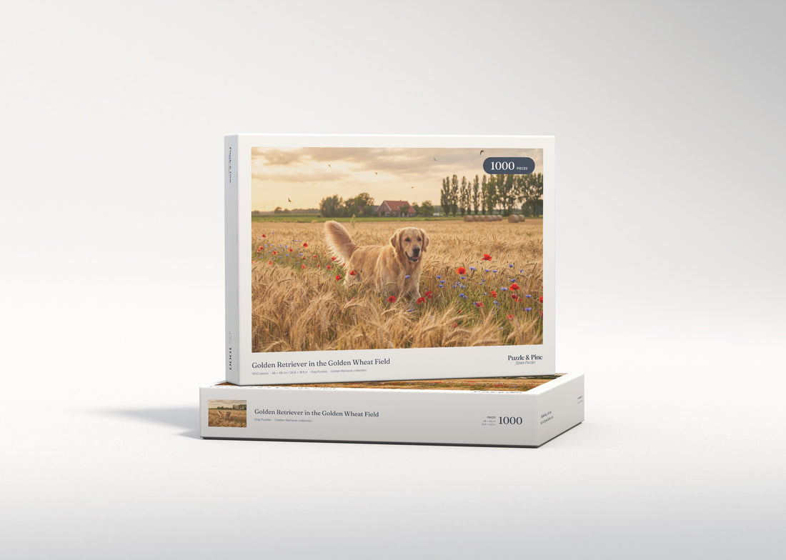 Golden Retriever in the Golden Wheat Field jigsaw puzzle - gift box