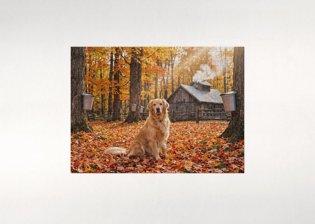 Golden Retriever in the Maple Grove jigsaw puzzle - flat puzzle