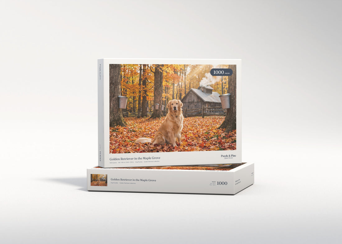 Golden Retriever in the Maple Grove jigsaw puzzle - gift box