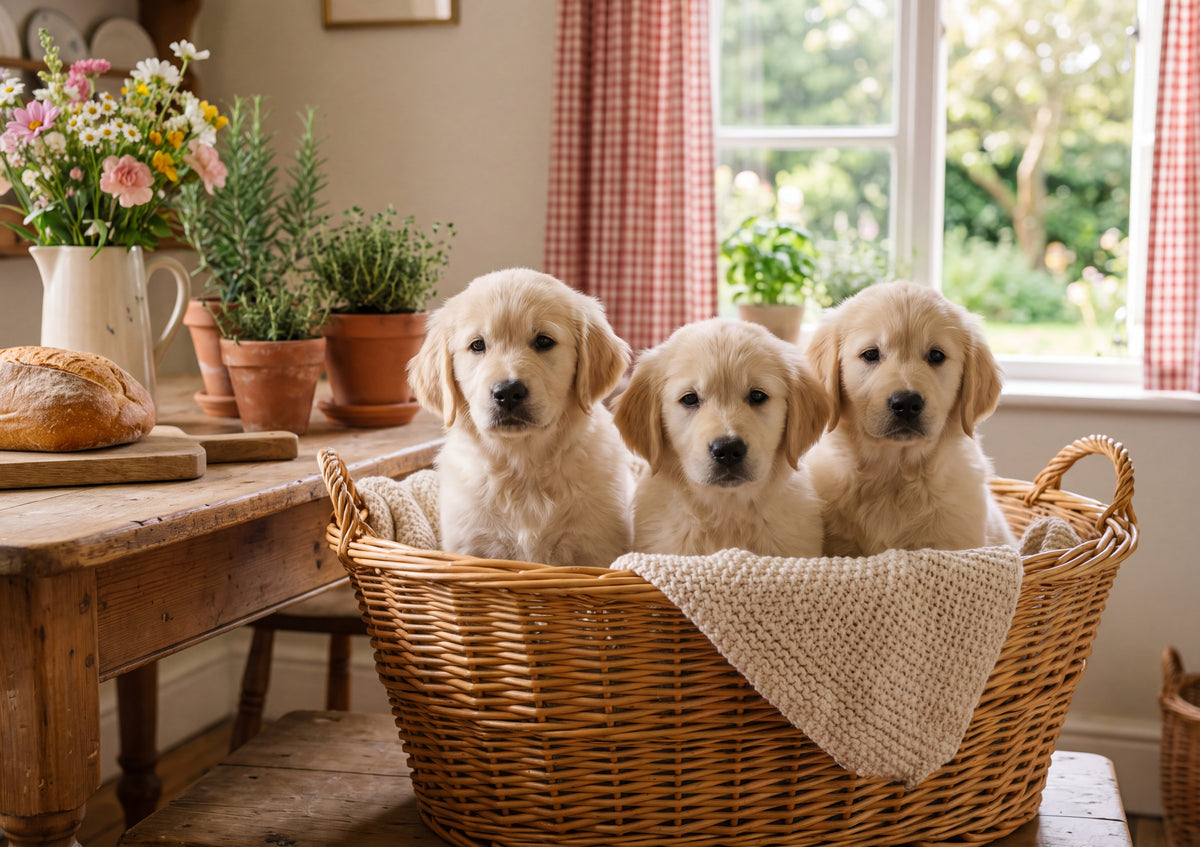 Golden Retriever Puppies in the Basket jigsaw puzzle