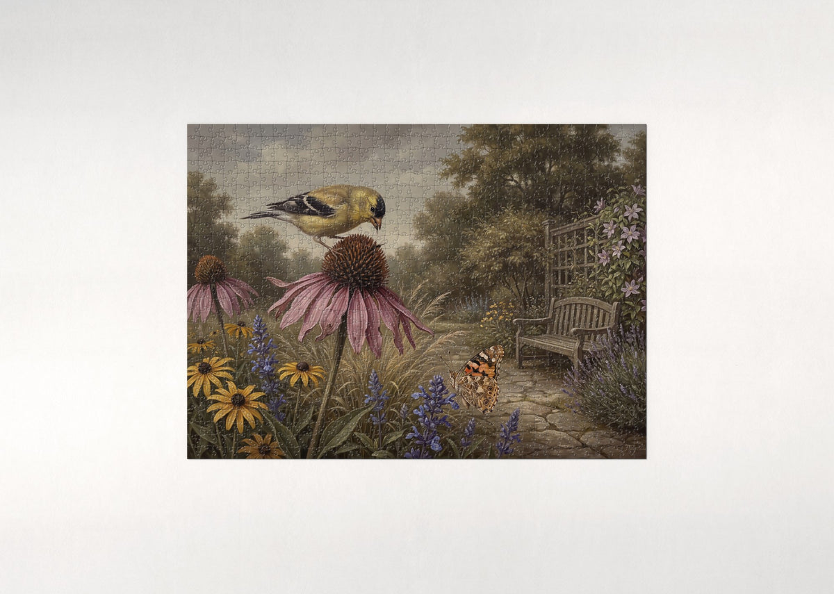 Goldfinch in the Coneflower Garden jigsaw puzzle - flat puzzle