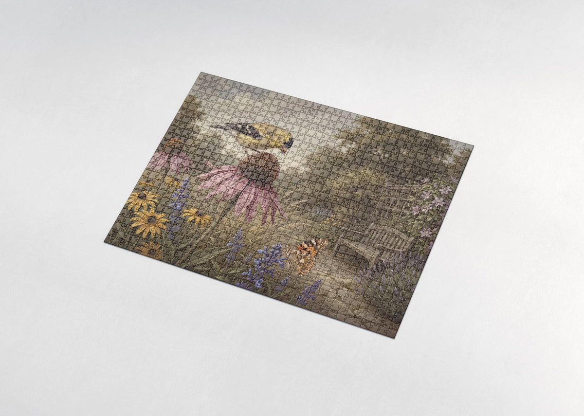 Goldfinch in the Coneflower Garden jigsaw puzzle - assembled puzzle
