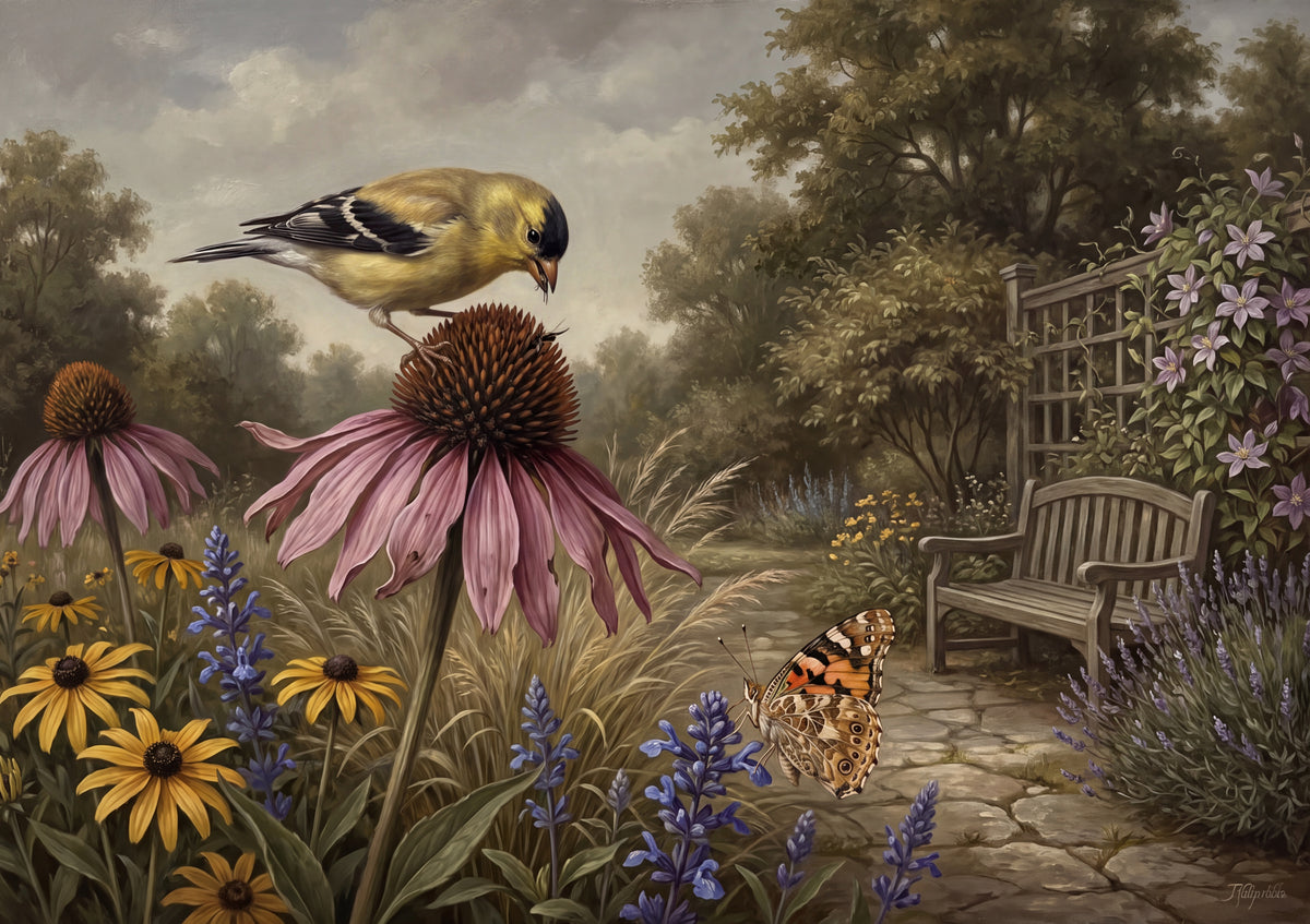 Goldfinch in the Coneflower Garden jigsaw puzzle