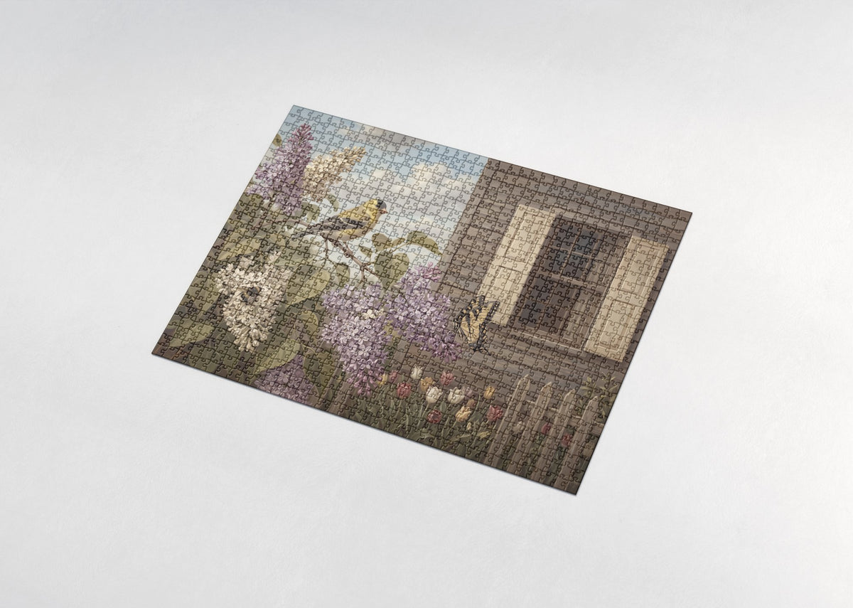 Goldfinch on the Lilac Branch jigsaw puzzle - assembled puzzle