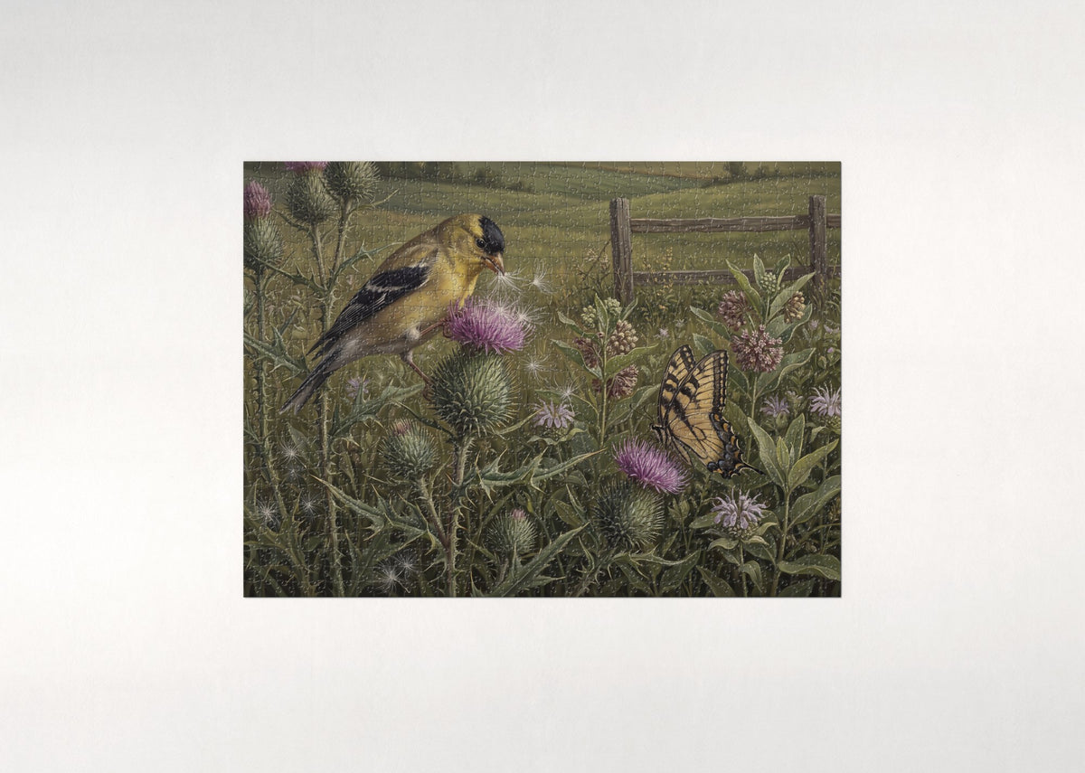 Goldfinch on the Thistle jigsaw puzzle - flat puzzle