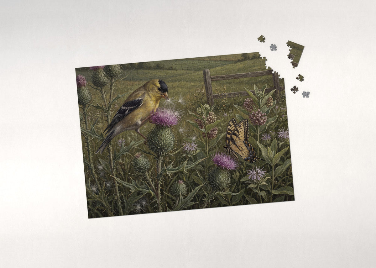 Goldfinch on the Thistle jigsaw puzzle - puzzle with loose pieces