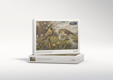 Goldfinch Pair in the Spring Meadow jigsaw puzzle - gift box