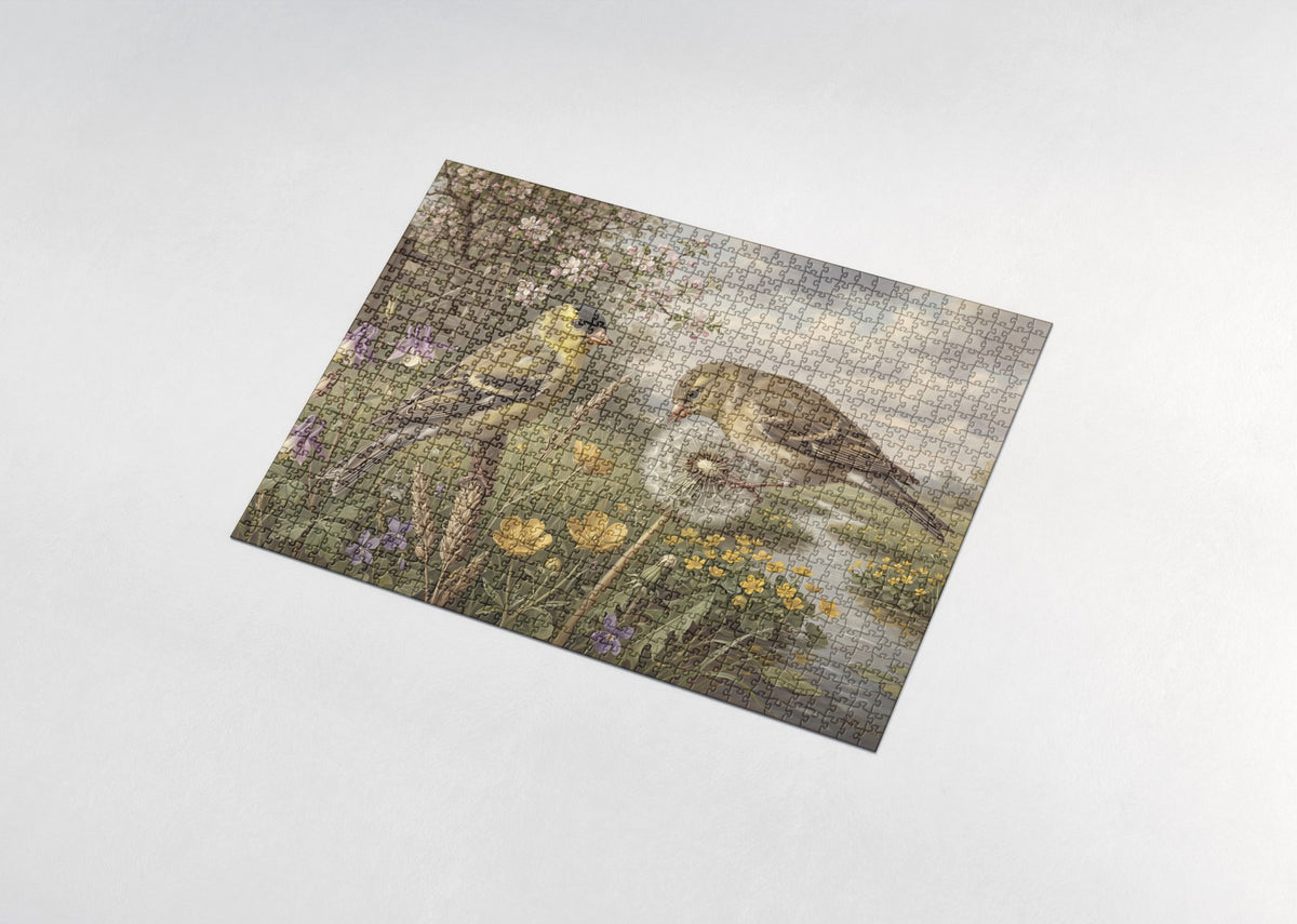 Goldfinch Pair in the Spring Meadow jigsaw puzzle - assembled puzzle