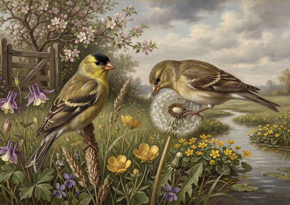 Goldfinch Pair in the Spring Meadow jigsaw puzzle