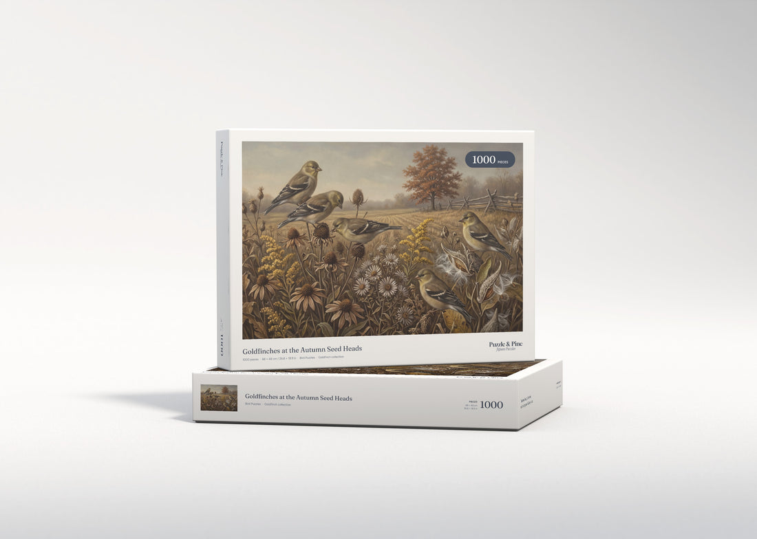 Goldfinches at the Autumn Seed Heads jigsaw puzzle - gift box