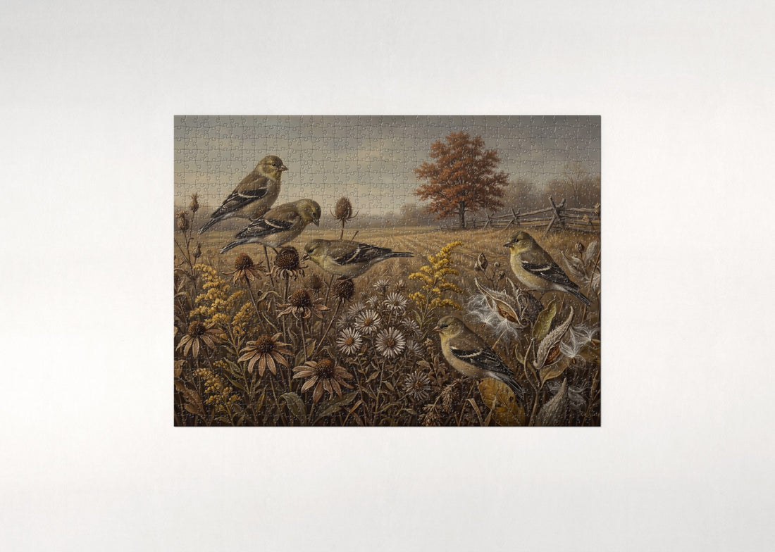 Goldfinches at the Autumn Seed Heads jigsaw puzzle - gift box